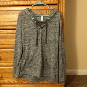 Gray Lace Up Sweatshirt